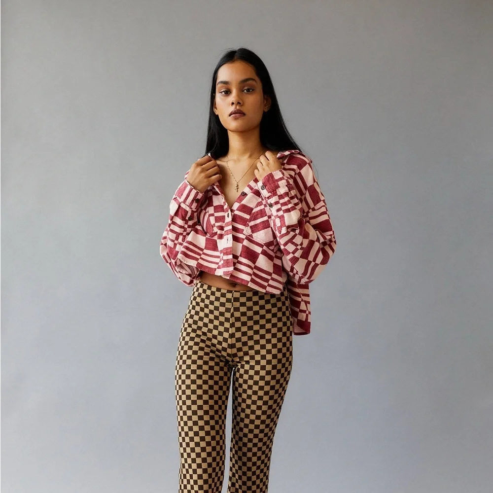 Urban outfitters BDG oversized cropped flannel top Boxy Women Small - Picture 2 of 13